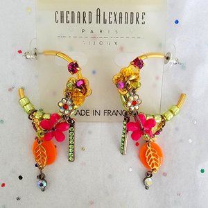 VINTAGE FRENCH GOLDTONE HOOP EARRINGS W/ ASSORTED BAUBLE CHARMS